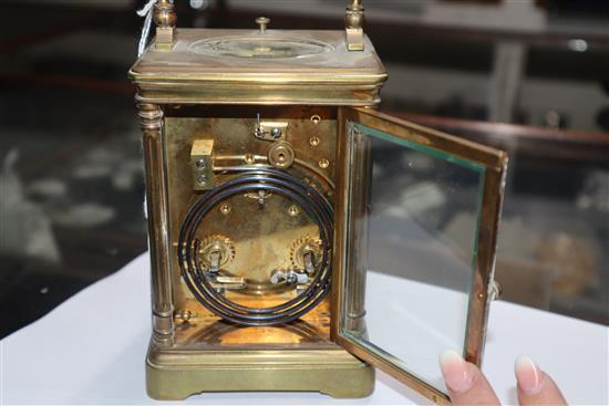 An early 20th century French brass repeating carriage clock